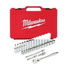 UZGRIEŽŅU ATSLĒGAS AR SPRŪDRATU UN UZGAĻU KOMPLEKTI, 3/8 DRIVE 32 PC RATCHET + SOCKET SET METRIC, 4932464945 MILWAUKEE