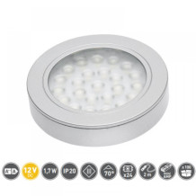 LED montavimo lempa VASCO, apvali, 12V DC, 1.7W, 24 SMD3528, IP20, 150lm, 4000K, 200cm laidas su miniAMP (2 varžtai, 3M juosta) LD-VA24NE-53 GTV