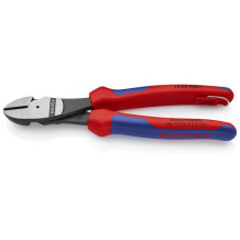 HIGH LEVERAGE DIAGONAL CUTTER BLACK ATRAMENTIZED, HEAD POLISHED, HANDLES WITH MULTI-COMPONENT GRIPS, WITH INTEGRATED TETHER ATTACHMENT POINT, 7402200T KNIPEX