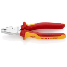 HIGH LEVERAGE COMBINATION PLIERS CHROME PLATED, HANDLES INSULATED WITH MULTI-COMPONENT GRIPS, VDE-TESTED, 0206225SB KNIPEX