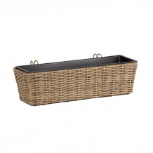 Balkono gėlių dėžutė WICKER 61x19xH15cm, pinti iš plastiko, spalva: smėlio spalvos