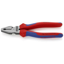 HIGH LEVERAGE COMBINATION PLIERS BLACK ATRAMENTIZED, HEAD POLISHED, HANDLES WITH MULTI-COMPONENT GRIPS, 0202180SB KNIPEX