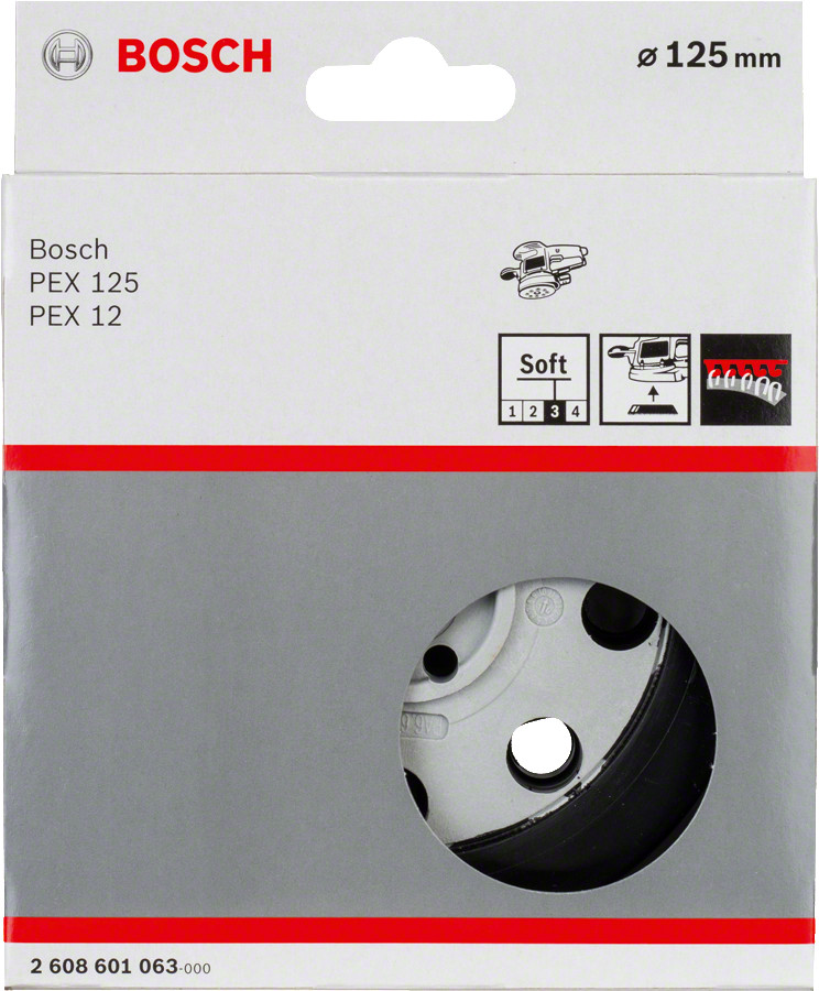 Gumijas slīpēšanas disks mīksts,  D 125 mm, 1 gab., Ekscentra slīpmašīnām SLĪPĒŠANAS PAMATNE AR 8 ATVERĒM, 2608601063, BOSCH