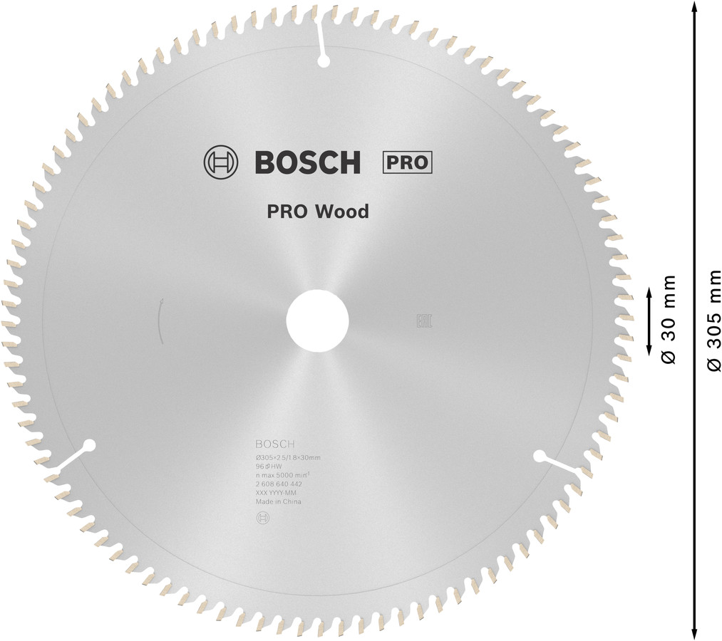 Stacionārā ripzāģa disks 305x30x96, kokam, Paneļzāģiem PRO WOOD RIPZĀĢA ASMENS, 2608640442, BOSCH