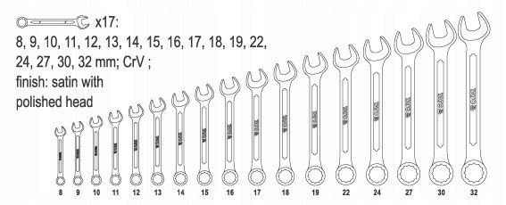 Combination Spanner Set 8-32Mm 17Pcs YT-0363 YATO