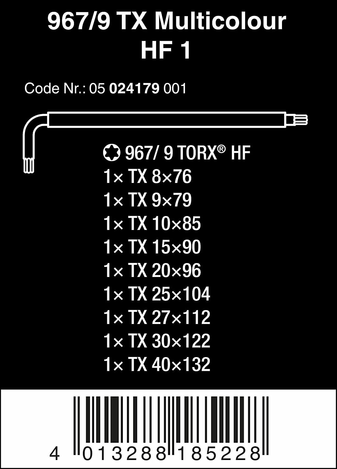 TORX atsuktuvų rinkinys 967/9 TX Multicolor HF 1 (9 vnt.) 05024179001 WERA