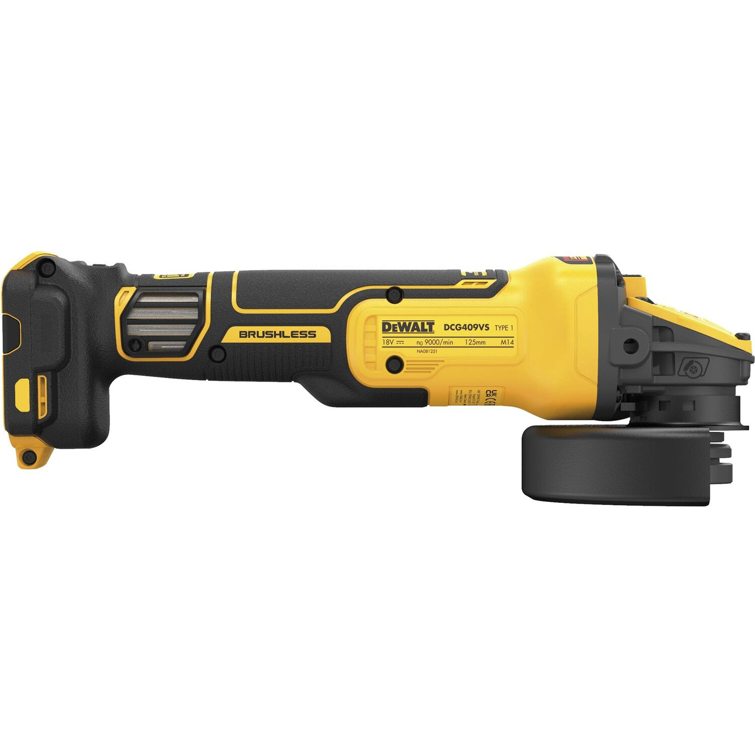 Akumulatora leņkā slīpmašīna 18V 125mm (bez akumulatora un lādētāja) DCG409VSNT-XJ DEWALT