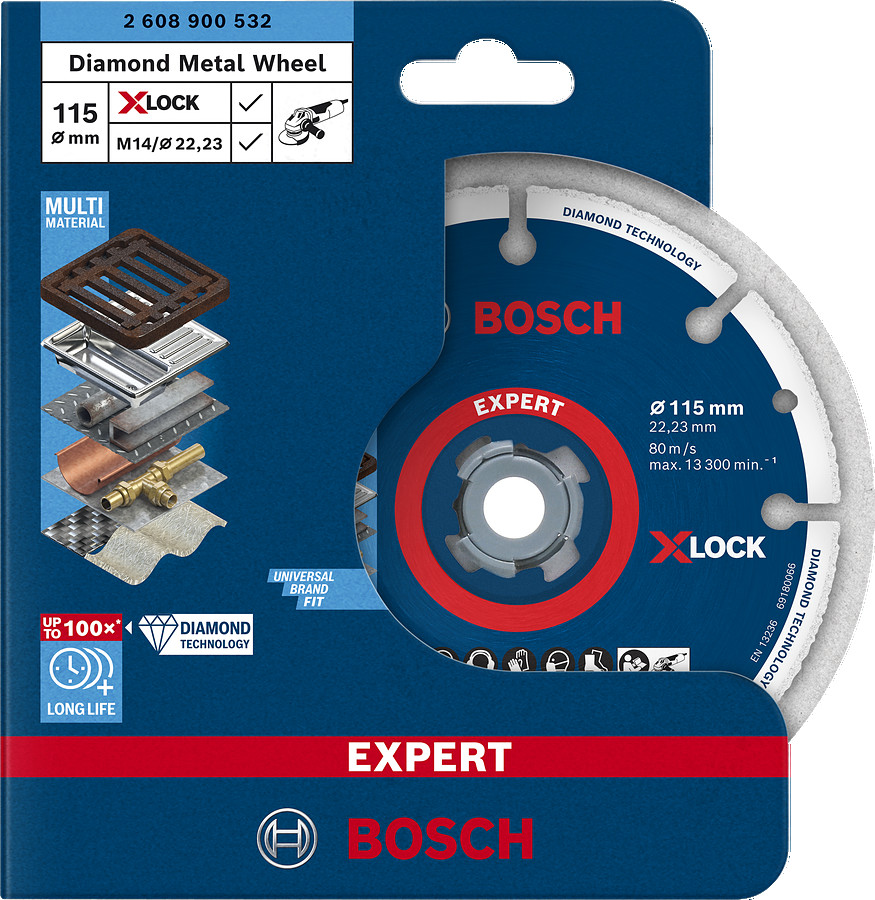 X-LOCK Dimanta disks Metalālam 115mm, Mazām leņķa slīpmašīnām EXPERT DIAMOND METAL WHEEL GRIEZĒJDISKS, 2608900532, BOSCH