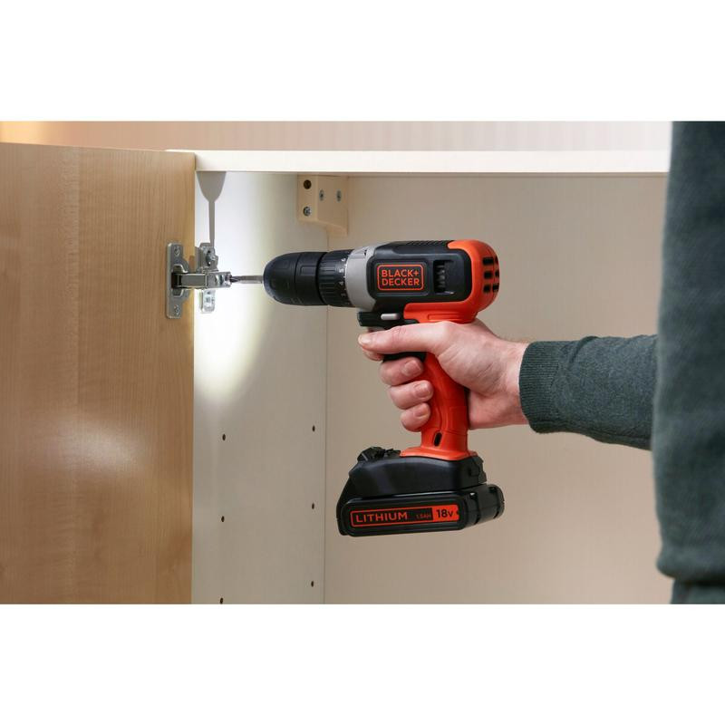 18 V 1 greičio gręžtuvas, 1 x 1,5 Ah baterija, 400 mA įkroviklis, dėžutė BCD001C1-QW BLACK DECKER