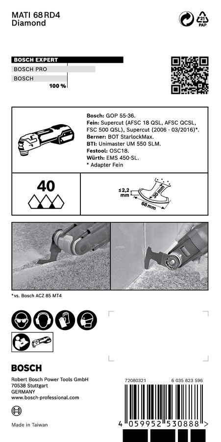 StarlockMax MATI68RD4 1 gab., Svārstību daudzfunkcionālajiem darbarīkiem EXPERT MATI 68 RD4 CORNER ASMENS, 2608900036, BOSCH