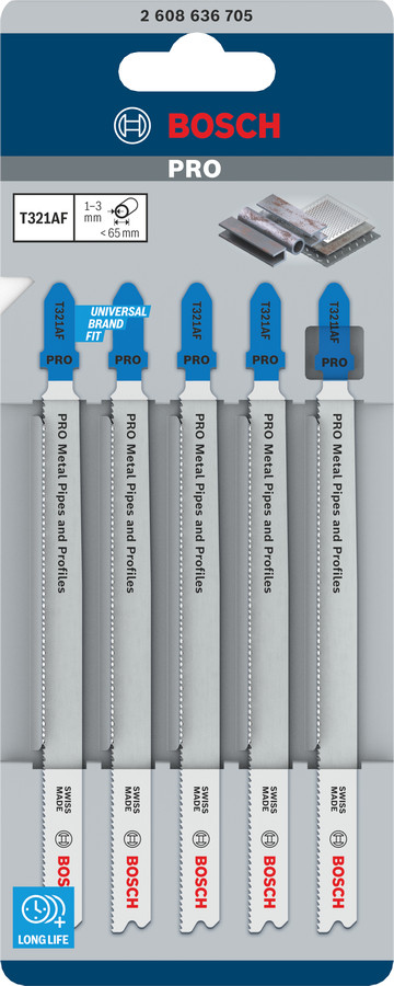 5 figūrzāģa asmeņi T 321 AF Speed for Metal, Figūrzāģiem PRO METAL PIPES AND PROFILES T321AF FIGŪRZĀĢA ASMENS, 2608636705, BOSCH