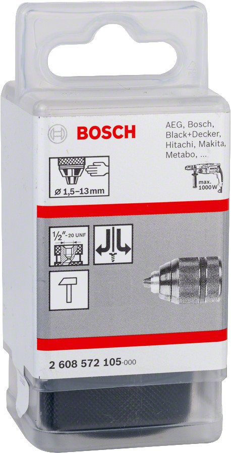 Urbja ātrās nom. patrona 1/2-20,   1,5-13,0 mm, Urbjmašīnām/skrūvgriežiem, triecienurbjmašīnām/triecienskrūvgriežiem BEZATSLĒGAS URBJPATRONA, 2608572105, BOSCH