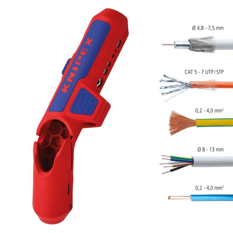 Universālais vadu izolācijas noņēmējs ErgoStrip 135mm, 0.2-4.0 mm², Ø4.8-13.0 mm 169502SB KNIPEX