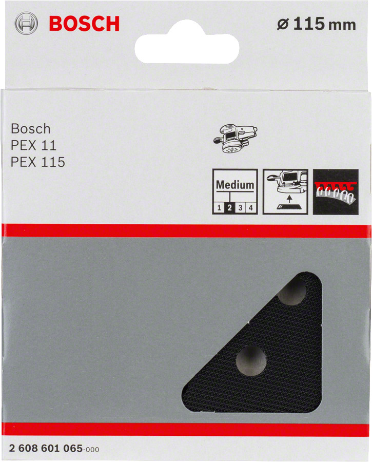 Gumijas slīpēšanas disks vidējs  D 115 mm, 1 gab., Ekscentra slīpmašīnām SLĪPĒŠANAS PAMATNE AR 8 ATVERĒM, 2608601065, BOSCH