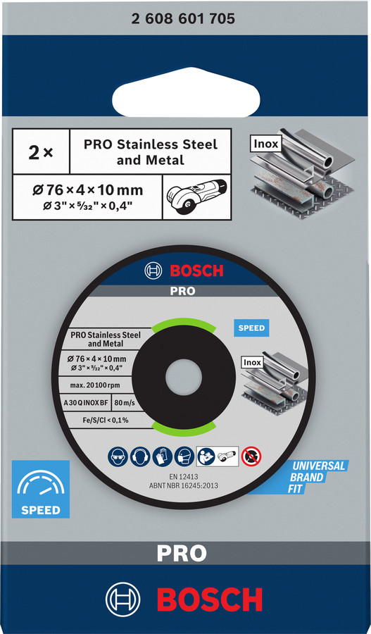 Slīpēšanas disks 76 x 4 x 10 mm, 2 gab, Mazām leņķa slīpmašīnām PRO STAINLESS STEEL AND METAL SLĪPRIPA, 2608601705, BOSCH