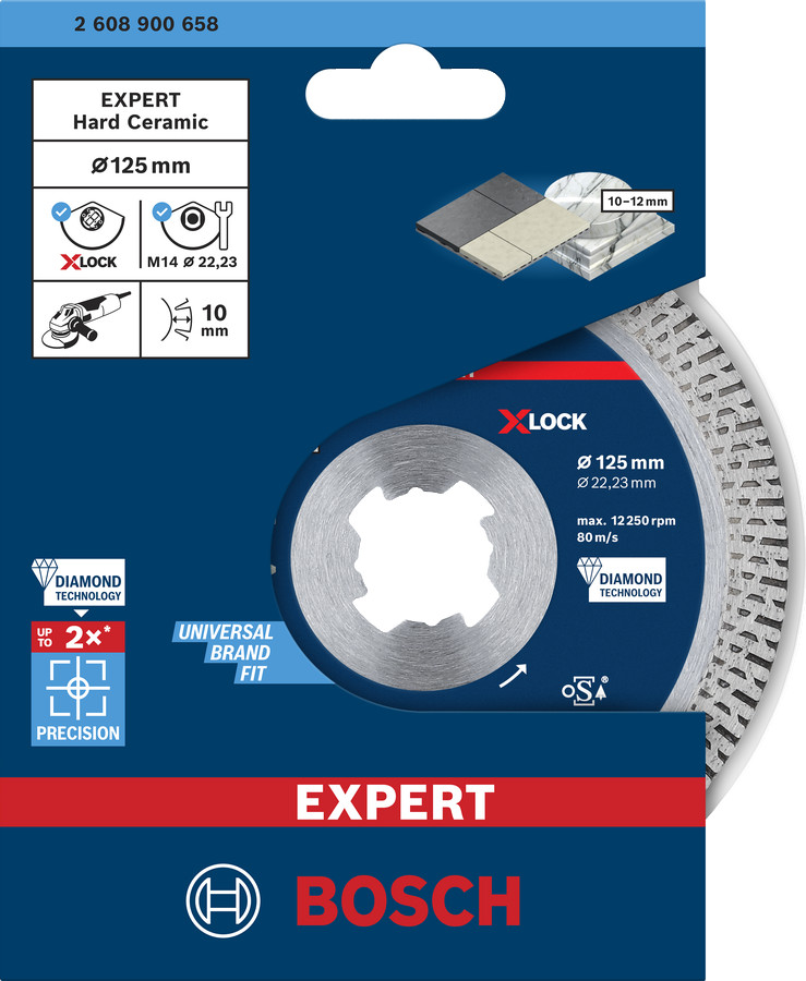 X-LOCK dimanta disks HardCeramic125x22.23x1.6, Mazām leņķa slīpmašīnām EXPERT HARD CERAMIC DIMANTA GRIEZĒJDISKS, 2608900658, BOSCH