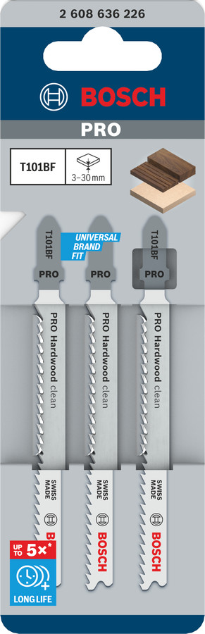 3 figūrzāģa asmeņi Bimet. T 101 BF, Figūrzāģiem PRO HARDWOOD CLEAN T101BF FIGŪRZĀĢA ASMENS, 2608636226, BOSCH