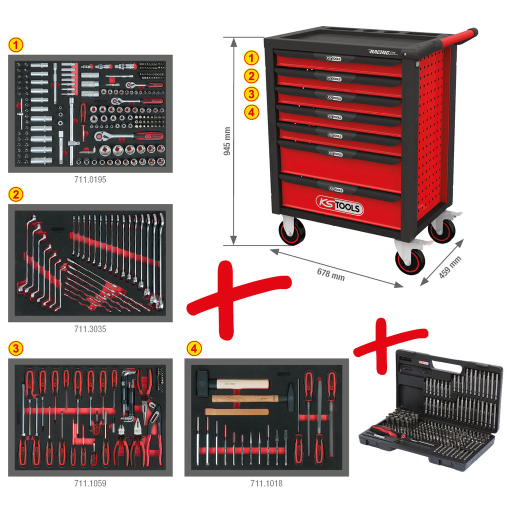 Instrumentu ratiņi RACING LINE 7 atvilktnes + 515gab. instrumenti 826.7515 KSTOOLS