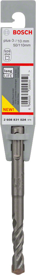 SDS plus-3 urbjmašīnas uzgalis betonam, izturīgs, 10 mm, 2608831024, BOSCH