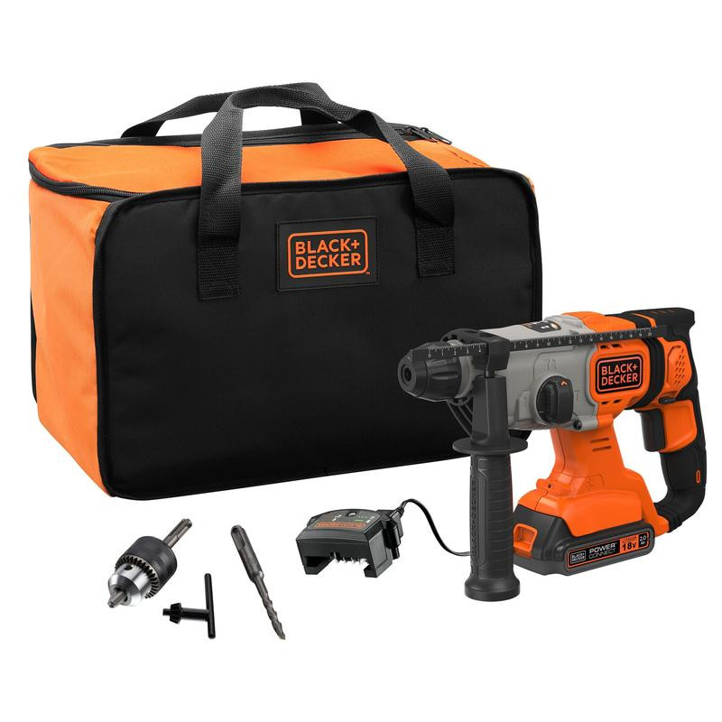 18V SDS+ Hammer Drill & 1x2.0Ah Batteries & 1amp Charger & Kit Box  BCD900D1S-QW BLACK DECKER