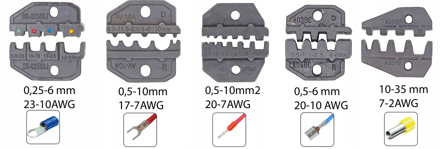 Gofrēšanas knaibles/izolācijas noņēmējs + 5 gofrēšanas uzgaļi 11073 SILVER