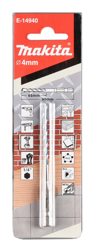 TCT universālie urbjis multi materiāliem 4X90mm, 1/4", E-14940 MAKITA