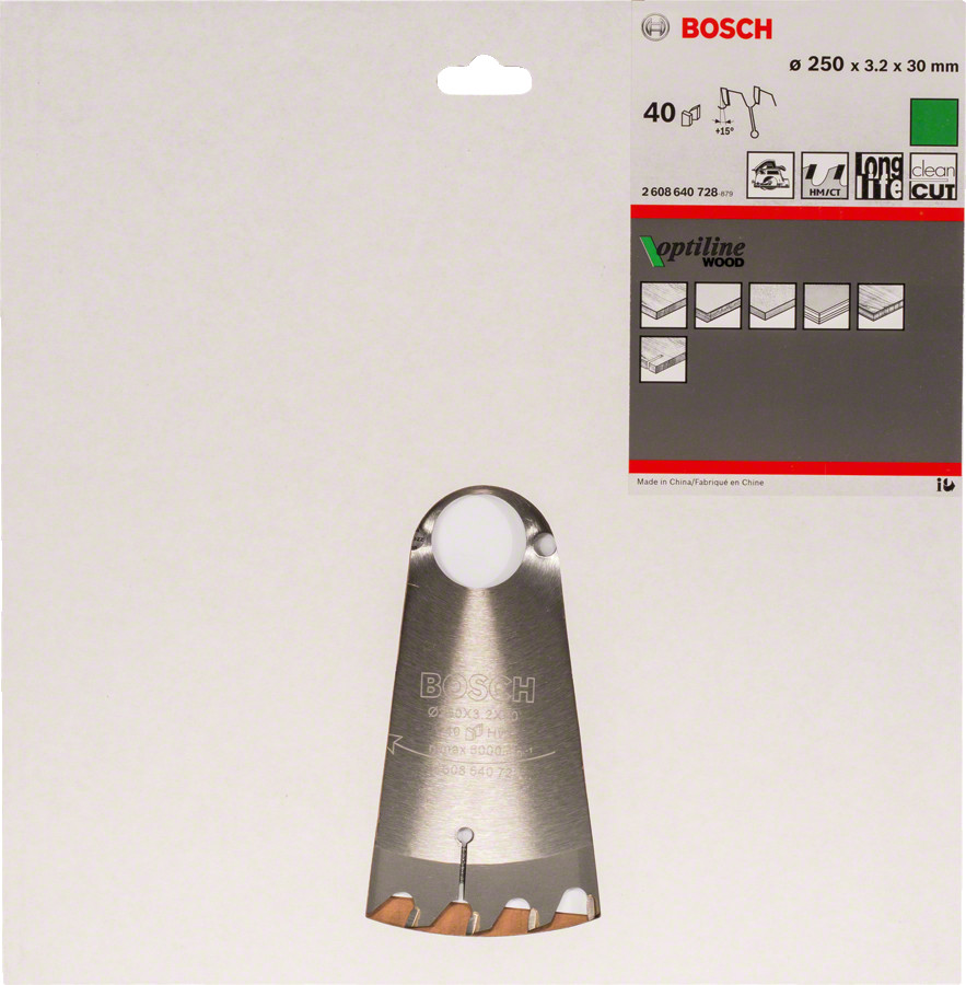 Ripzāģa disks 250x30mm Optiline Wood, Rokas ripzāģiem PRO WOOD RIPZĀĢA ASMENS, 2608640728, BOSCH