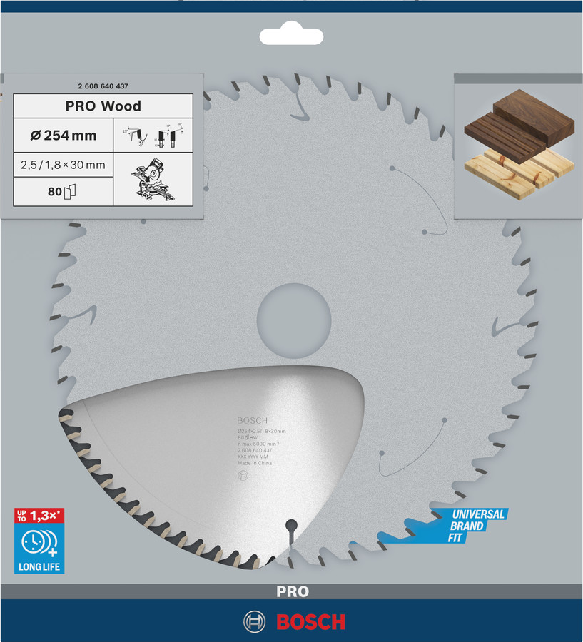 Stacionārā ripzāģa disks 254x30x80, kokam, Paneļzāģiem PRO WOOD RIPZĀĢA ASMENS, 2608640437, BOSCH