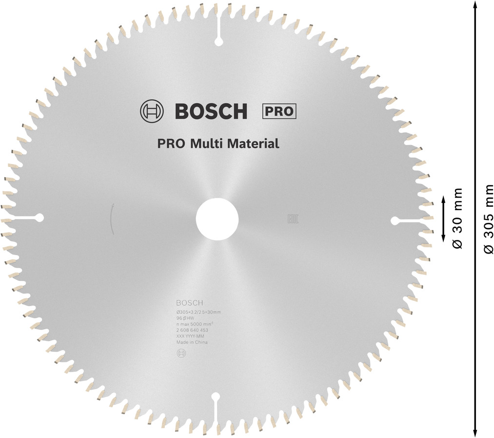 Stacionārā Ripzāģa disks 305x30x96 multi material, Paneļzāģiem PRO MULTI MATERIAL RIPZĀĢA ASMENS, 2608640453, BOSCH