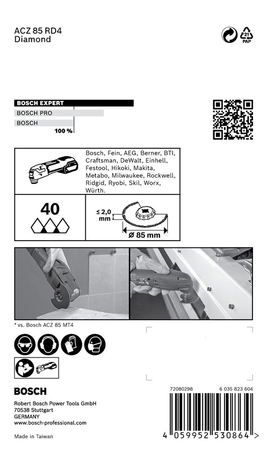 Starlock ACZ85RD4 1 gab., Svārstību daudzfunkcionālajiem darbarīkiem EXPERT ACZ 85 RD4 GROUT SEGMENT BLADE, 2608900034, BOSCH