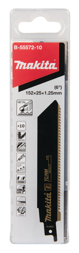 Zobenzāģa asmeņi TC/HM 152x1,25mm (8tpi) 10gab., Metāls 4-12mm, caurules <100mm, B-55572 MAKITA