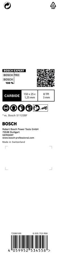 1 Zobenzāģa asmens S955CHC Thick Tough Metal, Zobenzāģiem EXPERT THICK TOUGH METAL S955CHC ASMENS, 2608900365, BOSCH