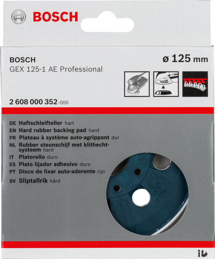 Pamatne GEX 125-1 AE cieta, Ekscentra slīpmašīnām SLĪPĒŠANAS PAMATNE AR 8 ATVERĒM, 2608000352, BOSCH