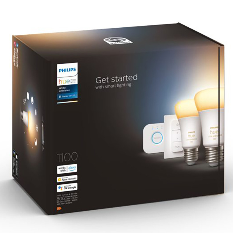 Nutipirn Philips Hue E27 8W WA, 2tk. + Hue Bridge + Hue Switch