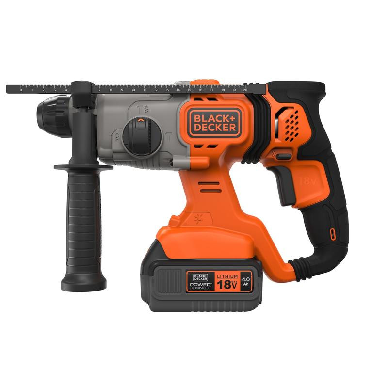 18 V SDS+ punch ja 1x4,0 Ah akud ja 2 amprine laadija ja komplektne karp BCD900M1K-QW BLACK DECKER