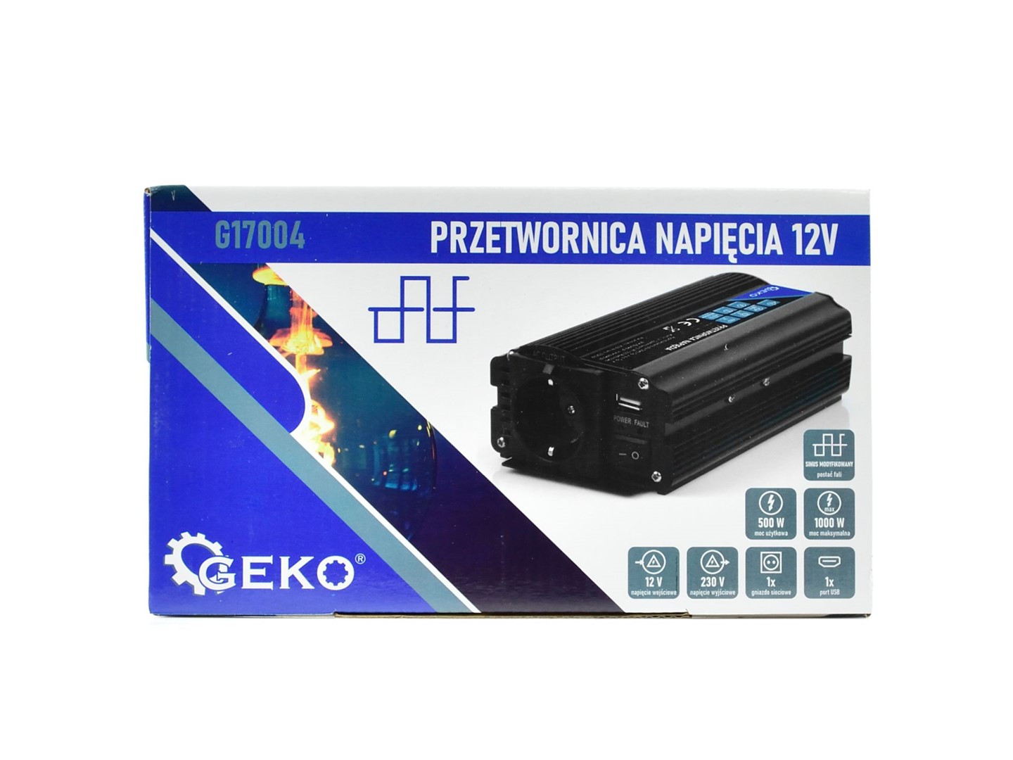 Sprieguma pārveidotājs 12V/230V, 500/1000W, G17004 GEKO