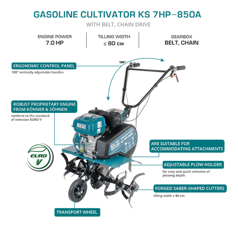 Kultivators / zemes frēze KS 7HP-850A, 212cc, 5220W, 80cm, KONNER & SOHNEN