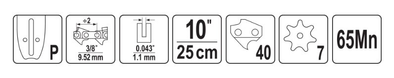 Шина для бензопил 3/8" 10" 40 0.043" P YT-84916 YATO