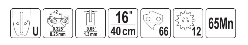 Шина для бензопил 0.325" 16" 66 0.05" U YT-849331 YATO