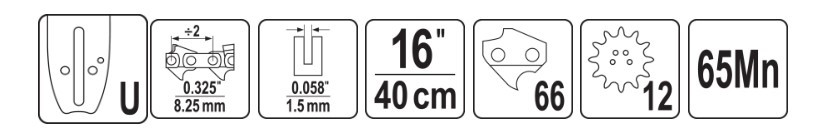 Chainsaw Guide Bar 0, 325" / 0, 058" 16"U YT-849351 YATO