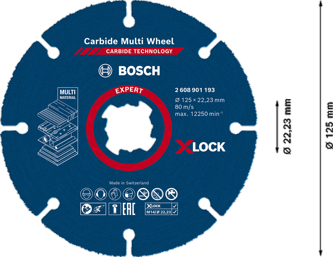 X-LOCK Carbide MultiWheel 125 x 1  mm, Mazām leņķa slīpmašīnām EXPERT CARBIDE MULTI WHEEL GRIEZĒJDISKS, 2608901193, BOSCH