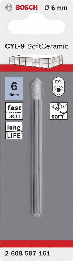 Flīžu urbis CYL-9 Ceramic 6x80mm, 1 gab., Urbjmašīnām/skrūvgriežiem, triecienurbjmašīnām/triecienskrūvgriežiem CYL-9 SOFTCERAMIC FLĪŽU URBIS, 2608587161, BOSCH