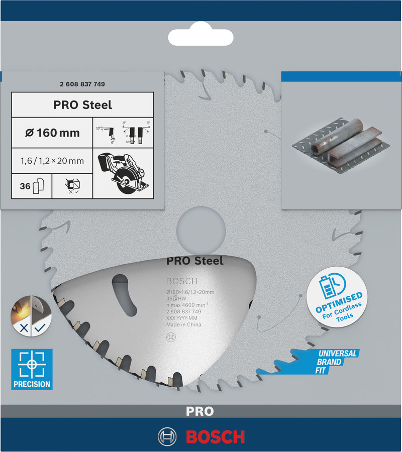 Standard for Steel 160x20x1.6/1.2x36T, Rokas sausajiem griežņiem PRO STEEL CORDLESS RIPZĀĢA ASMENS, 2608837749, BOSCH
