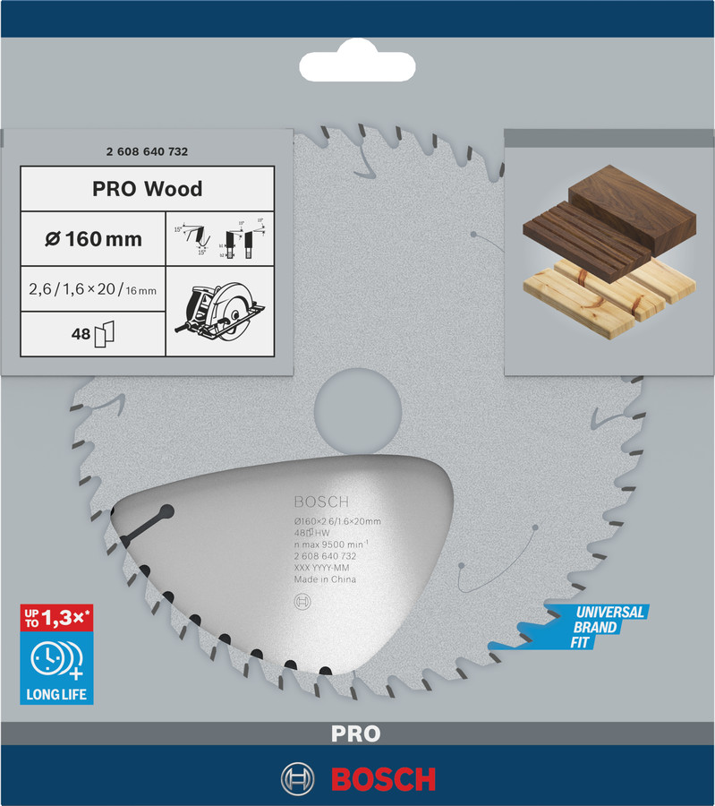 Ripzāģa disks 160x20/16 Optiline Wood, Rokas ripzāģiem PRO WOOD RIPZĀĢA ASMENS, 2608640732, BOSCH