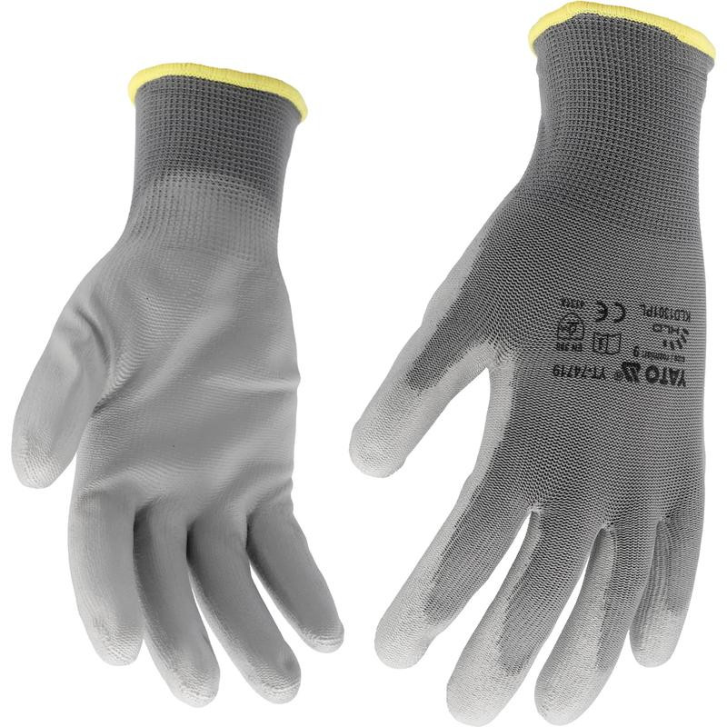 Working Gloves Polyester/Pu Grey S. 10 YT-7472 YATO