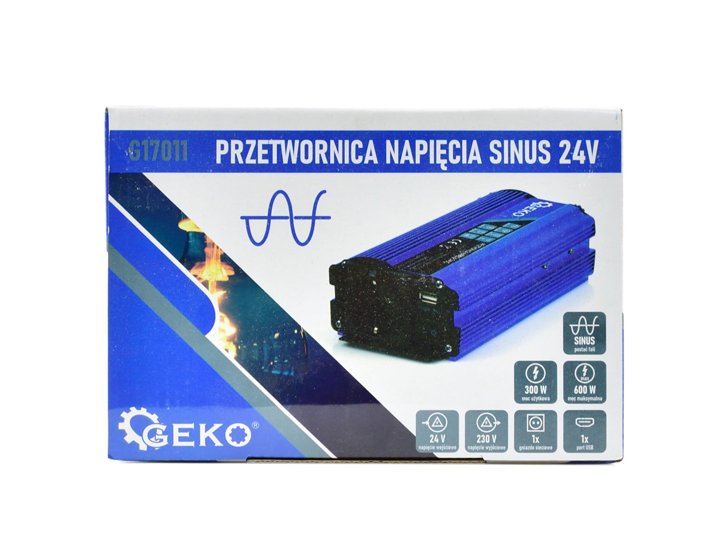 Sprieguma pārveidotājs, sinusoīda, 24V/230V, 300/600W, G17011 GEKO