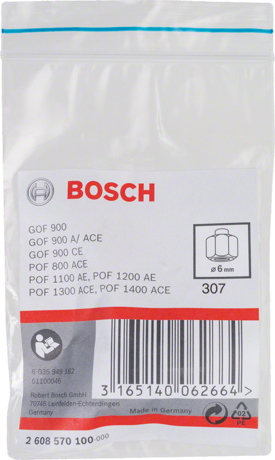 Canga, 6 mm POF 800 ACE, GOF 900 ACE, Rokas frēzēm SPĪĻAPTVERE, 2608570100, BOSCH