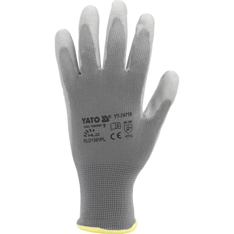 Working Gloves Polyester/Pu Grey S. 10 YT-7472 YATO