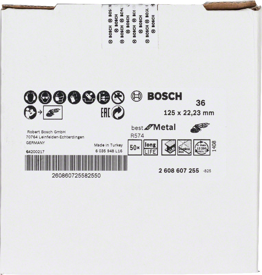 Fiber disks BestforMetal D=125 mm,K 36,1 gab., Mazām leņķa slīpmašīnām PRO R574 ŠĶIEDRU DISKS, 2608607255, BOSCH