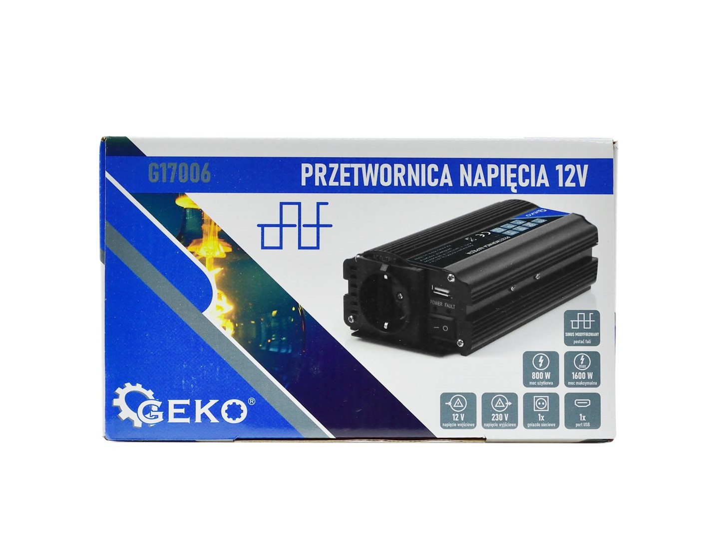 Sprieguma pārveidotājs 12V/230V, 800/1600W, G17006 GEKO